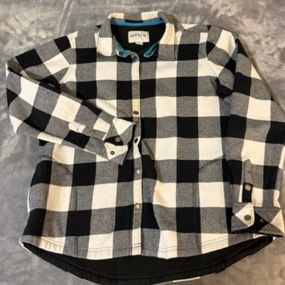 Orvis Jackets & Blazers - Orvis Buffalo Plaid Fleece Lined Snap Front Shirt Jacket Womens XL Black White
